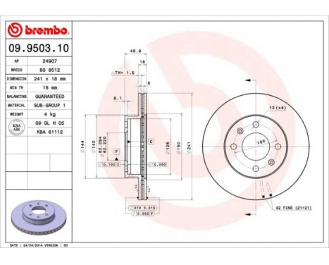 Brake Disc 09.9503.10 Brembo, Image 3