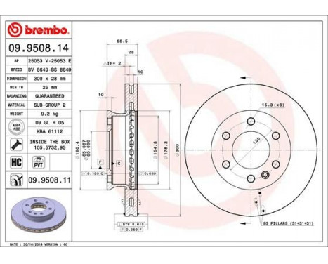 Brake Disc 09.9508.14 Brembo, Image 2