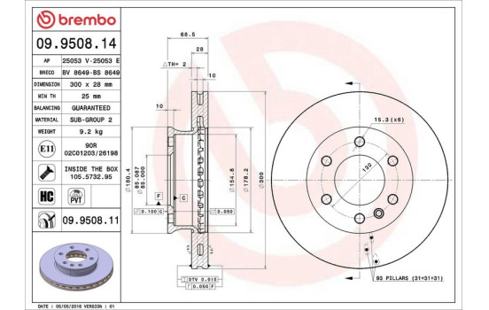 Brake Disc 09.9508.14 Brembo, Image 2