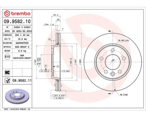 Brake Disc 09.9582.10 Brembo, Image 4