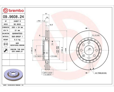Brake Disc 09.9608.24 Brembo, Image 4