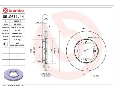 Brake Disc 09.9611.14 Brembo, Image 4