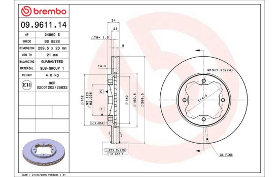 Brake Disc 09.9611.14 Brembo, Image 4