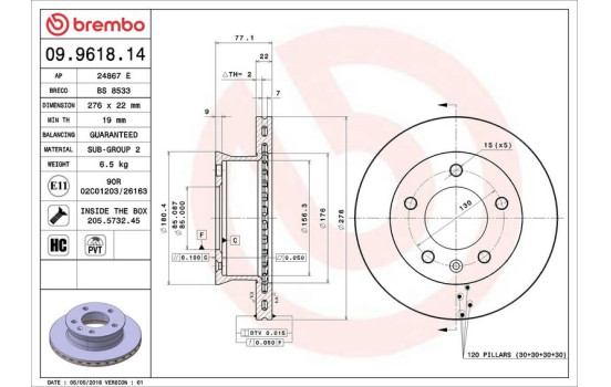 Brake Disc 09.9618.14 Brembo, Image 4