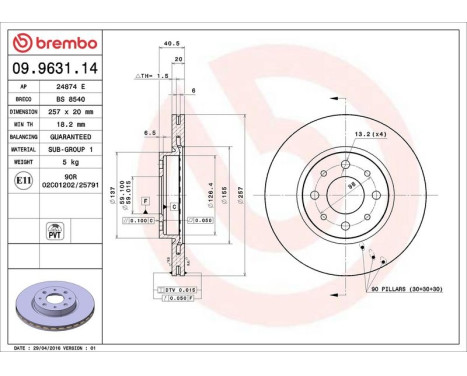 Brake Disc 09.9631.14 Brembo, Image 4