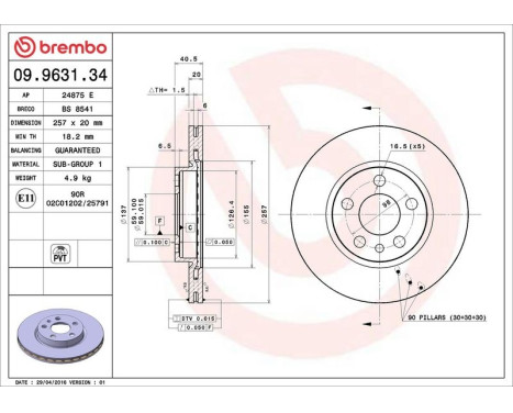 Brake Disc 09.9631.34 Brembo, Image 4