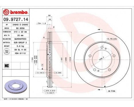 Brake Disc 09.9727.14 Brembo, Image 3