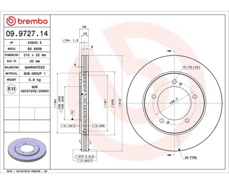Brake Disc 09.9727.14 Brembo, Image 4