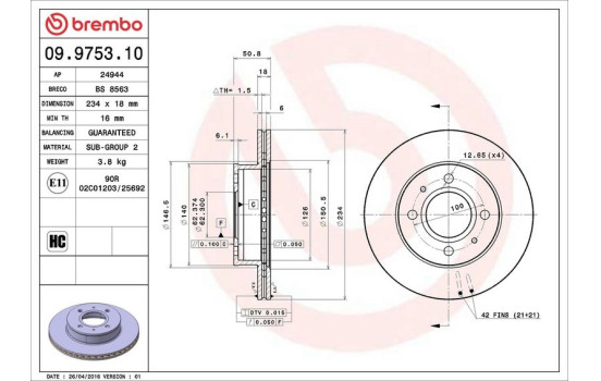 Brake Disc 09.9753.10 Brembo, Image 4