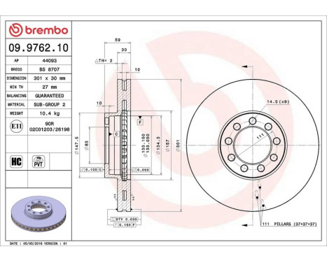 Brake Disc 09.9762.10 Brembo, Image 3