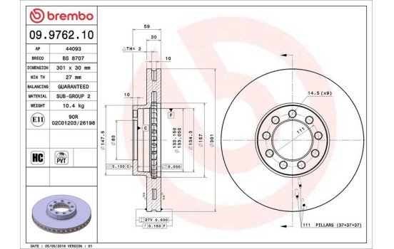 Brake Disc 09.9762.10 Brembo, Image 2
