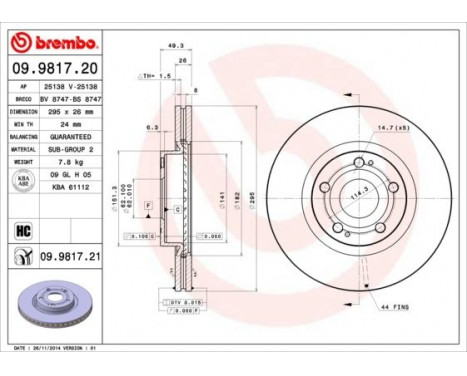 Brake Disc 09.9817.20 Brembo, Image 2