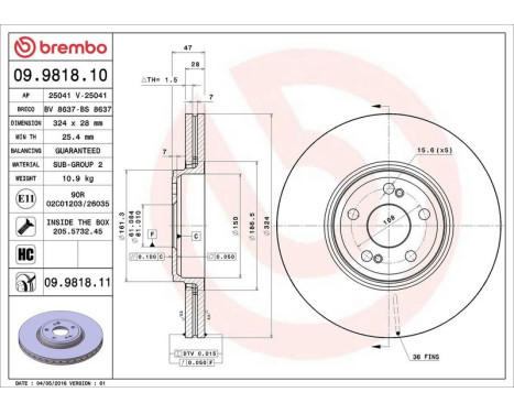 Brake Disc 09.9818.10 Brembo, Image 3