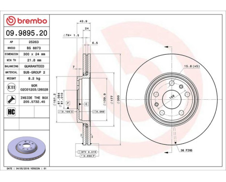 Brake Disc 09.9895.20 Brembo, Image 3