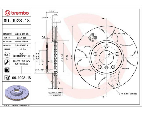 Brake disc 09.9923.1S Brembo, Image 2