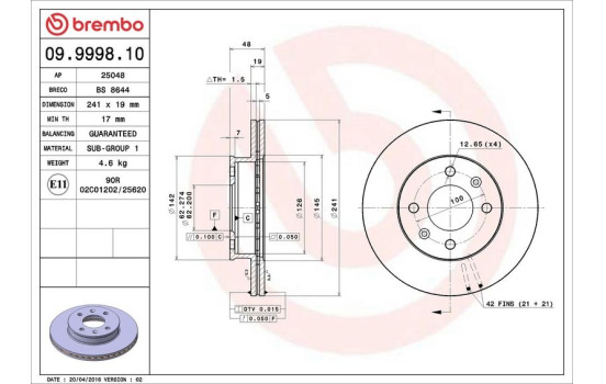 Brake Disc 09.9998.10 Brembo, Image 3