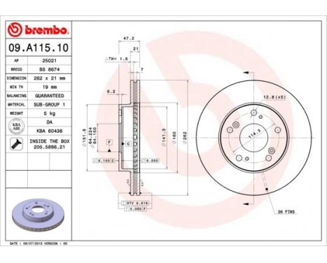 Brake Disc 09.A115.10 Brembo, Image 2