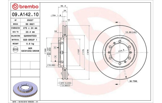 Brake Disc 09.A142.10 Brembo, Image 3