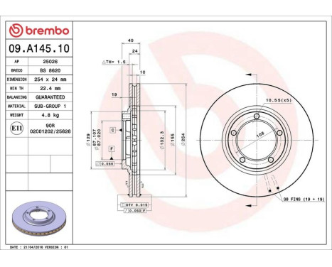 Brake Disc 09.A145.10 Brembo, Image 3