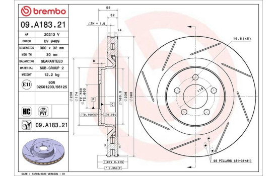 Brake disc 09.A183.21 Brembo