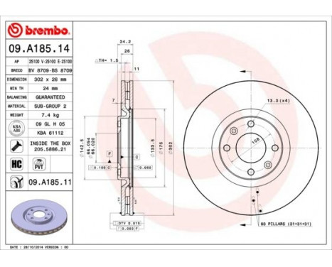 Brake Disc 09.A185.14 Brembo, Image 2