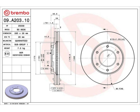 Brake Disc 09.A203.10 Brembo, Image 3