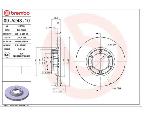 Brake Disc 09.A243.10 Brembo, Image 3