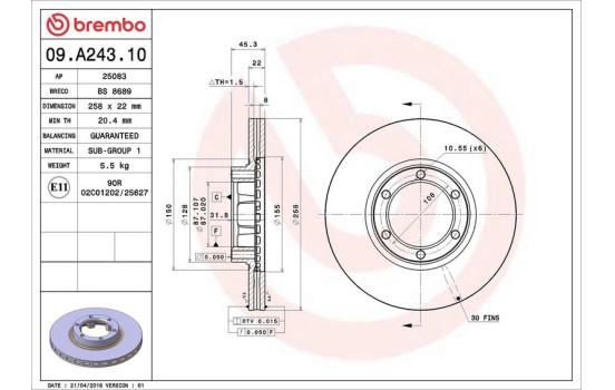 Brake Disc 09.A243.10 Brembo, Image 3