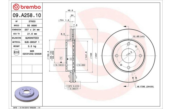 Brake Disc 09.A258.10 Brembo, Image 3