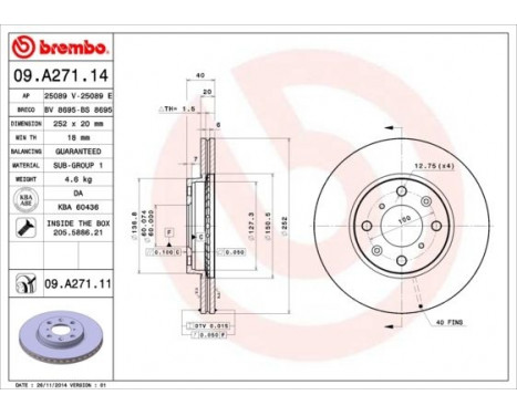 Brake Disc 09.A271.14 Brembo, Image 2