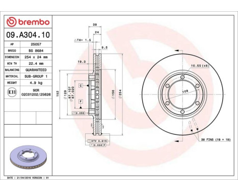 Brake Disc 09.A304.10 Brembo, Image 3