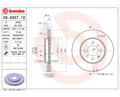 Brake Disc 09.A357.10 Brembo, Image 2