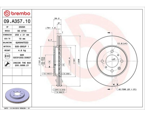 Brake Disc 09.A357.10 Brembo, Image 3