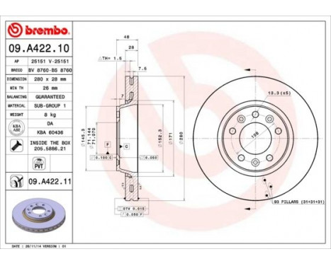 Brake Disc 09.A422.10 Brembo, Image 2