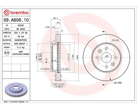 Brake Disc 09.A606.10 Brembo, Image 3