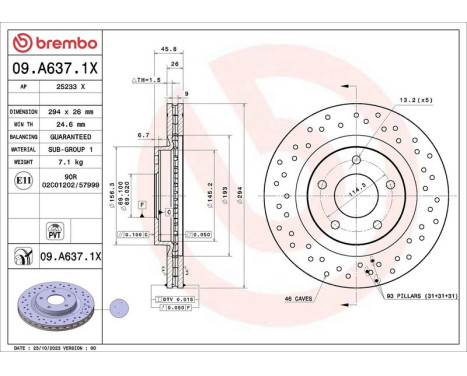 Brake disc 09.A637.1X Brembo