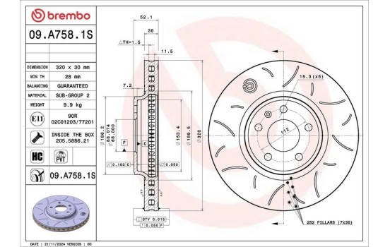 Brake disc 09.A758.1S Brembo