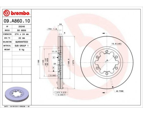 Brake Disc 09.A860.10 Brembo, Image 2