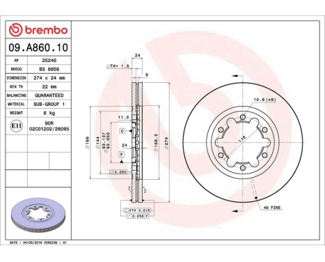 Brake Disc 09.A860.10 Brembo, Image 3
