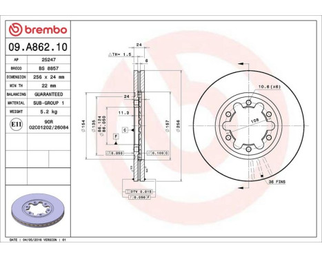 Brake Disc 09.A862.10 Brembo, Image 3