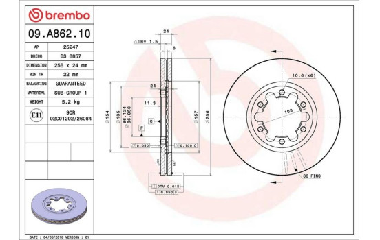 Brake Disc 09.A862.10 Brembo, Image 3