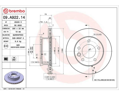 Brake Disc 09.A922.14 Brembo, Image 3