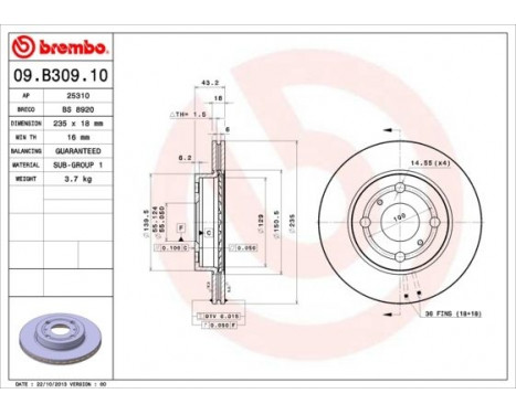 Brake Disc 09.B309.10 Brembo, Image 2