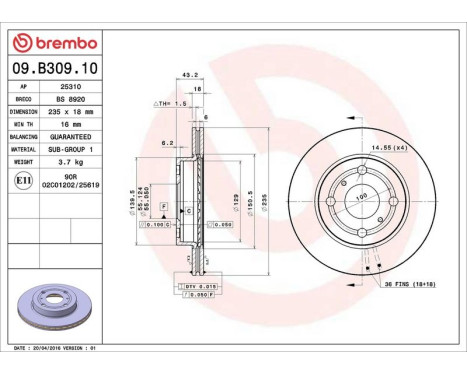 Brake Disc 09.B309.10 Brembo, Image 3