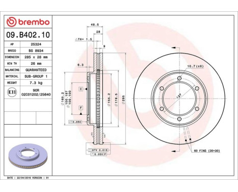 Brake Disc 09.B402.10 Brembo, Image 3