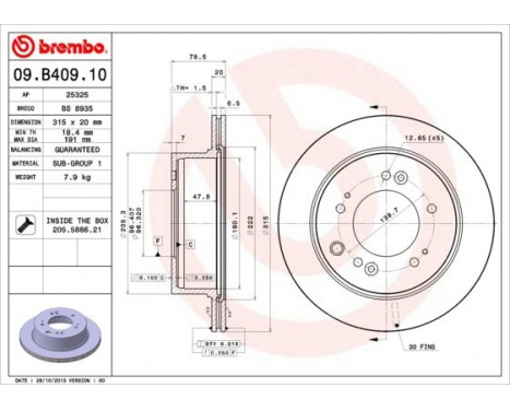 Brake Disc 09.B409.10 Brembo, Image 2