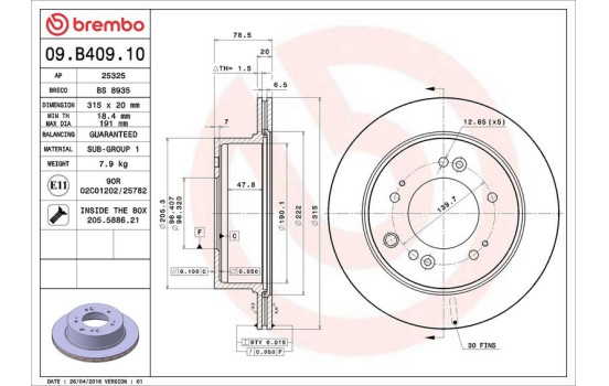 Brake Disc 09.B409.10 Brembo, Image 3