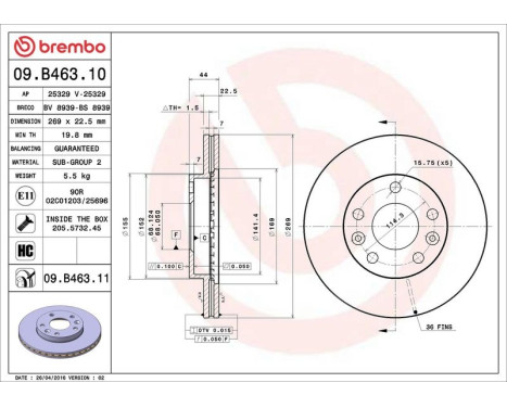 Brake Disc 09.B463.10 Brembo, Image 3