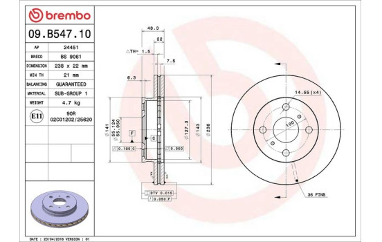 Brake Disc 09.B547.10 Brembo, Image 3