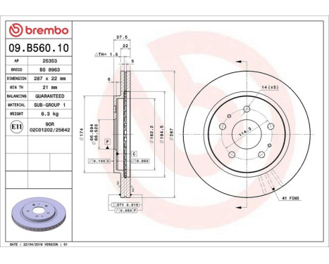 Brake Disc 09.B560.10 Brembo, Image 3